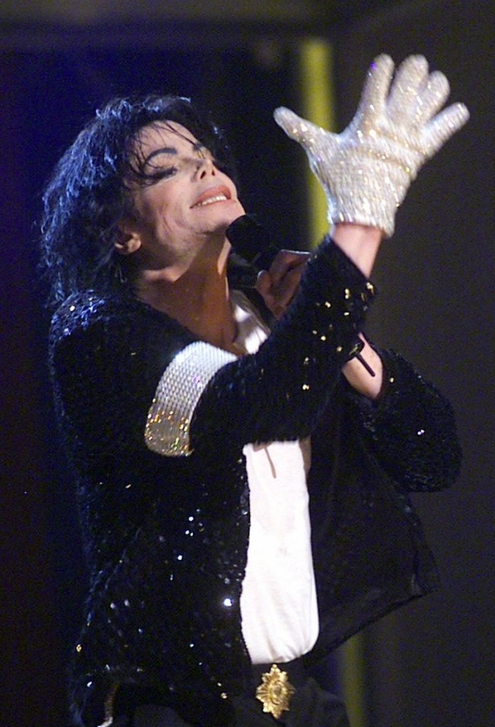 Michael Jackson sports his trademark glove as he performs “Billie Jean” during his “30th Anniversary Celebration, The Solo Years” concert on Sept. 7, 2001.