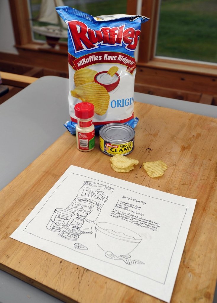 Work in progress: Brenda Erickson’s sketch of what will become a painting of “Ginny’s Clam Dip.”