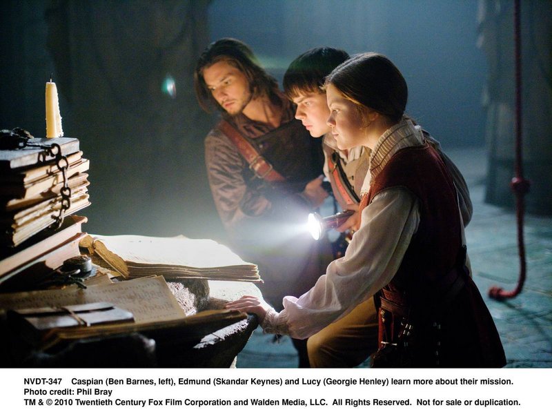 Prince Caspian (Ben Barnes, left), Edmund (Skandar Keynes) and Lucy learn more about their mission in "Voyage of the Dawn Treader."