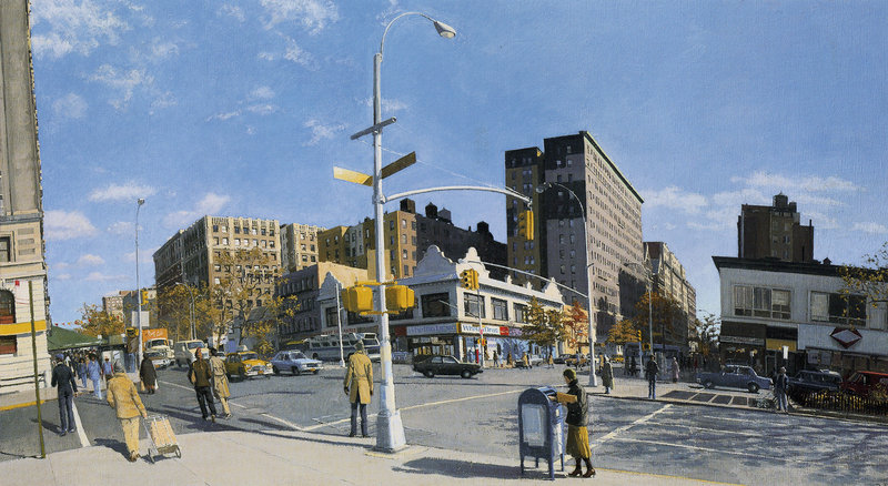 This Rackstraw Downes painting, which depicts 110th Street and Broadway in New York, is an example of Downes' highly realistic style and philosophy of paintng precisely what he sees. Downes won a MacArthur genius grant in 2009.