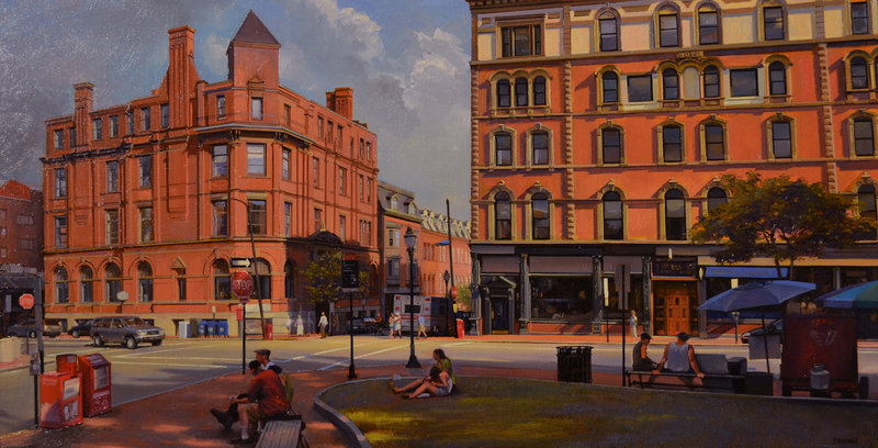 Joel Babb’s “Middle and Exchange Streets, Portland,” oil on linen