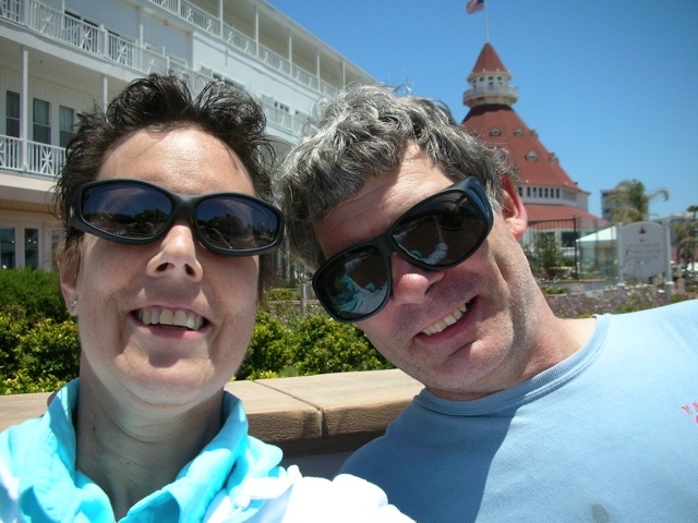 Rinanne Rindi Martin-Weigel and her husband in front of the Hotel Del Coronado in San Diego in June 2010.