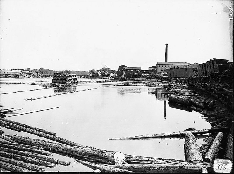 In a photo from 1909, the Diamond Match property can be seen on the Saco River in Biddeford. Officials hope to create an urban park here, and break ground by early spring.