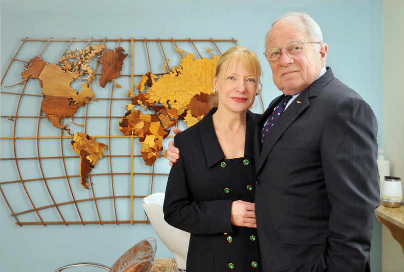 F. Lee Bailey poses with his business partner and girlfriend, Debbie Elliott, in her salon in Yarmouth. Bailey and Elliott Consulting helps clients on a wide range of business matters.
