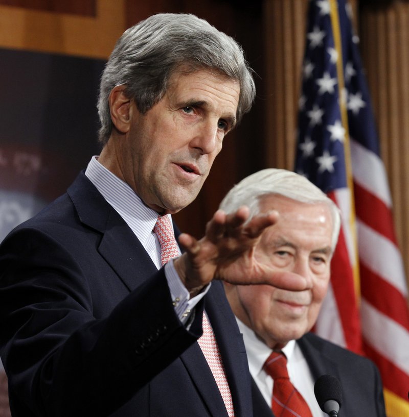 Sen. John Kerry, D-Mass., left, and Sen. Richard Lugar, R-Ind., say they will support the New START agreement on Capitol Hill in Washington on Tuesday. A vote is expected today.