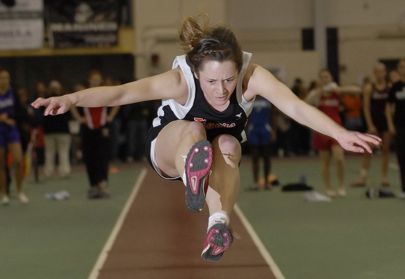 Maria Curit, a junior at Biddeford, holds the Class A record in the long jump, with a mark of 17 feet, 6 1/2 inches.