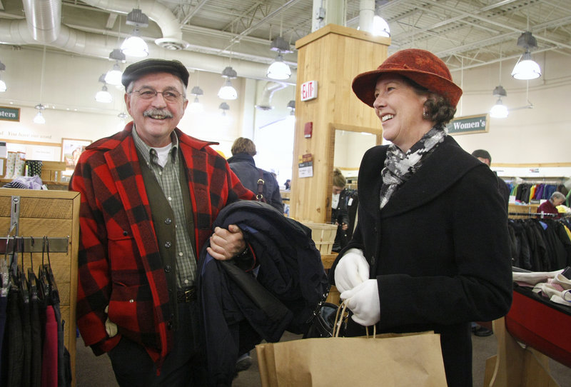 Arnie and Nancy Roy of Turner check out the bargains at the L.L. Bean Outlet after exchanging a hat at Bean's flagship store in Freeport on Sunday.