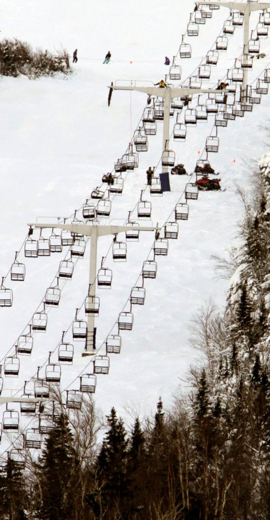 The Spillway East chairlift, shown Wednesday, remains closed as work and evaluation continues at Sugarloaf Mountain in Carrabassett Valley.