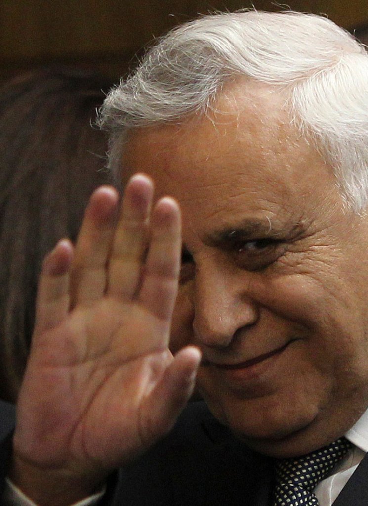 Ex-president Moshe Katsav appears Thursday at a court in Tel Aviv. He was convicted of the most serious criminal charges ever brought against a former high-ranking official.