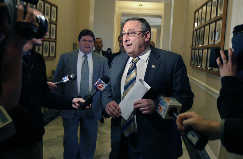 Gov. Paul LePage gets swarmed by reporters on his first full day on the job, Jan. 6. Someone in LePage's position will face a lot of media pressure, and he needs to learn how to handle it.