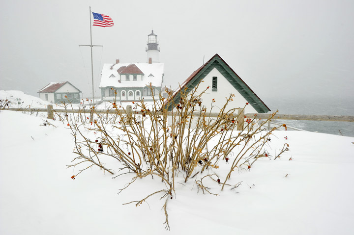 Portland Head Light during this morning's snow storm.