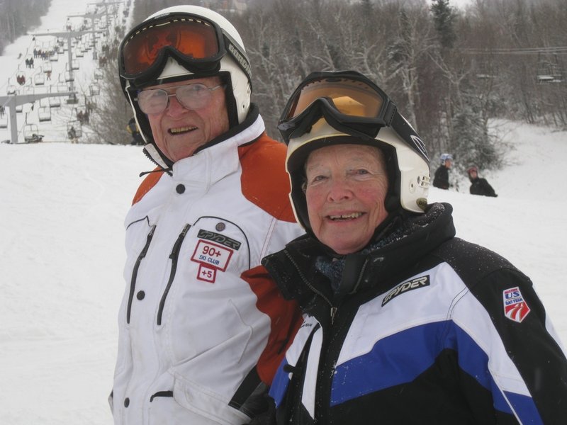 John Woodward, 95, and his wife, Lois, 84, are still enthusiastic skiers. John helped train World War II ski troops and later became a leader in the ski industry.
