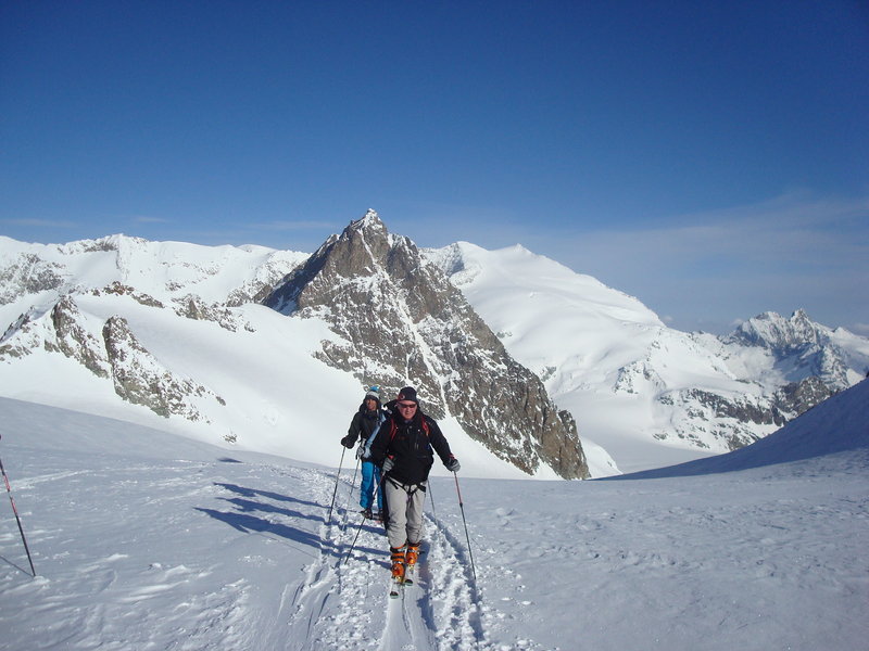 Warren Cook skis in Switzerland last spring with Sam Witherspoon while on an Alpine touring trek.
