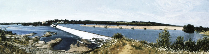 “The Dam at Fairfield,” 1974, 47 inches by 13 inches, oil on canvas
