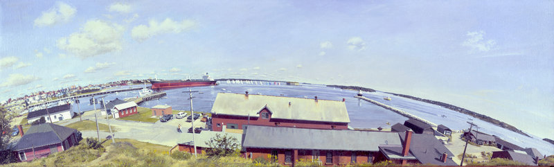 “The Harbor from Spring Point, Mobilita Discharging,” 1983, 60 inches by 18 inches, oil on canvas