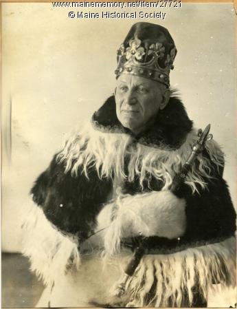 Businessman William Howard Gannett of Augusta in his Winter Carnival king regalia in 1923. Gannett, a winter sports enthusiast, hoped to draw top athletes in skating, skiing and sleigh racing to the annual Augusta event.