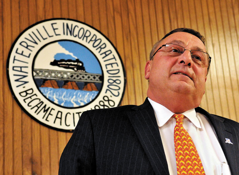 Gov.- elect Paul LePage speaks Tuesday in the council chambers at his last council meeting as mayor of Waterville. He will be inaugurated today in Augusta.