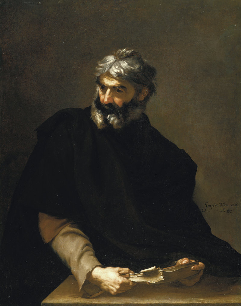 usepe de Ribera’s “A Philosopher (possibly Protagoras),” 1637.