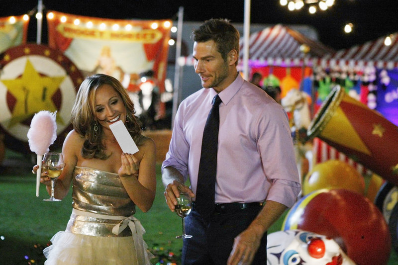 Ashley Hebert and Brad Womack enjoy each other’s company during their carnival date on Monday’s episode of “The Bachelor.” Hebert passed the crucial test.