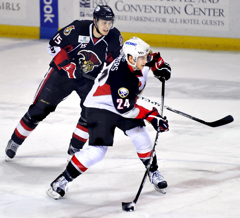 Justin Bowers is making the most of his second promotion to the Portland Pirates this season from the ECHL, contributing two goals and three assists in six games.