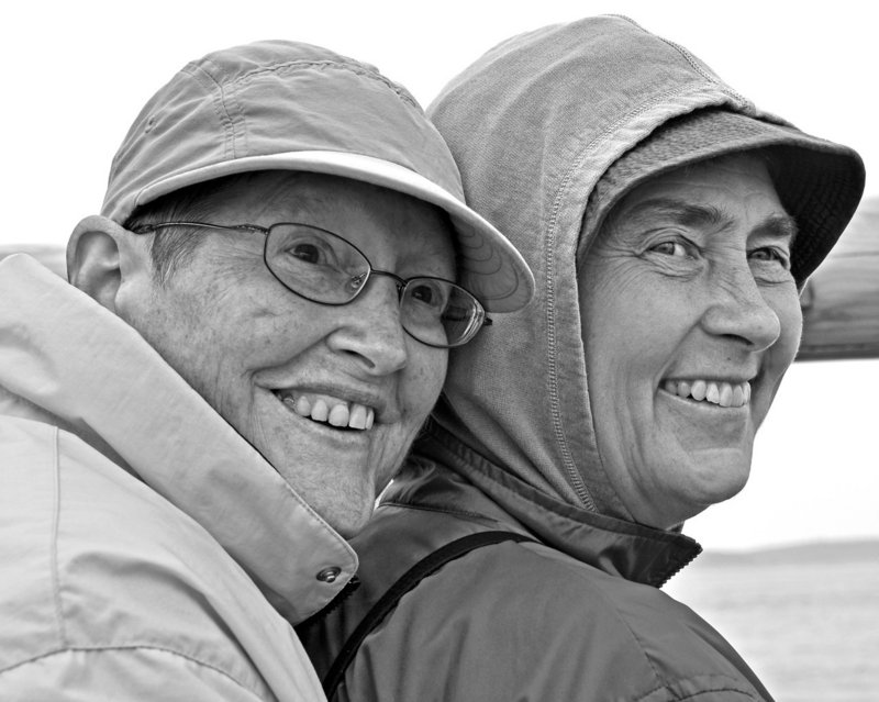 Barbara Jordan, left, and her partner, Sarah Sprogell, on a whale watch tour in Eastport last September.