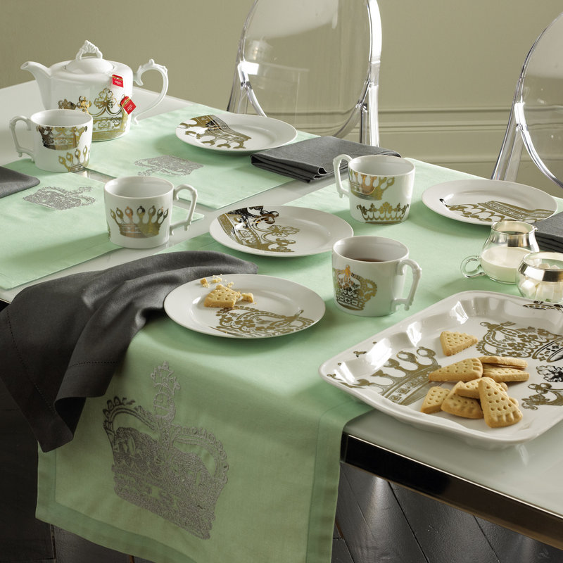 Bliss Living Home’s Victoria table linens and British-inspired tea set. Paris has been dear to home decorators for years, but now it seems to be London’s turn.