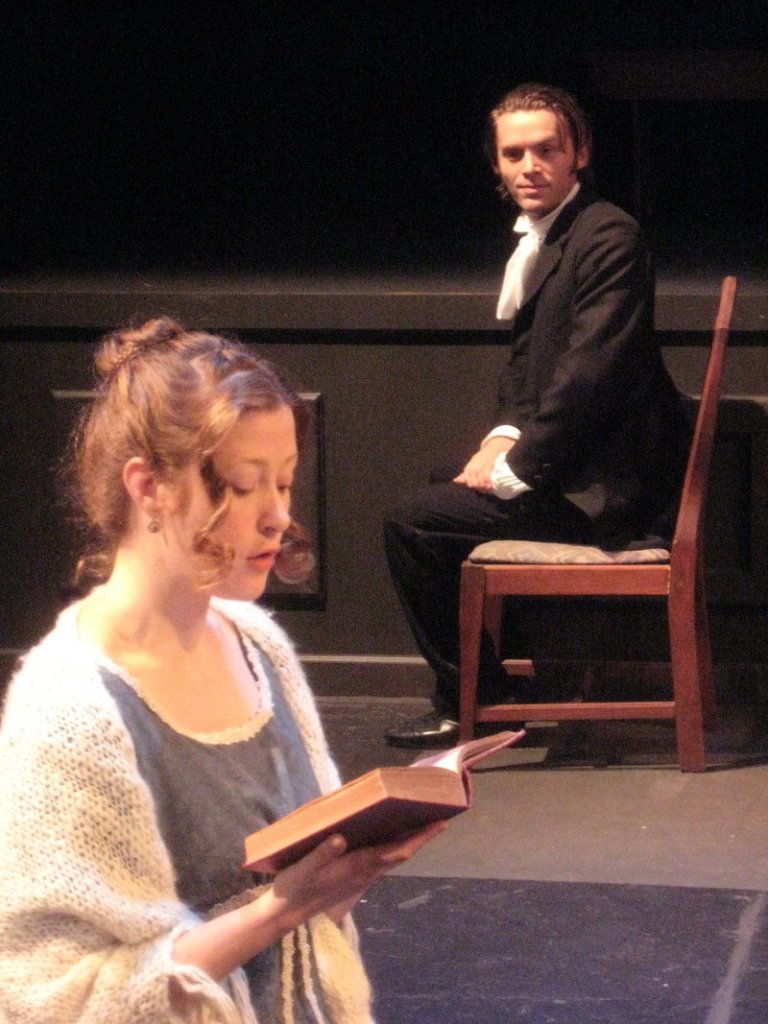 Liz Chambers is Miss Elizabeth Bennet and Ian Carlsen is Mr. Darcy in The Theater Project production of "Pride and Prejudice."