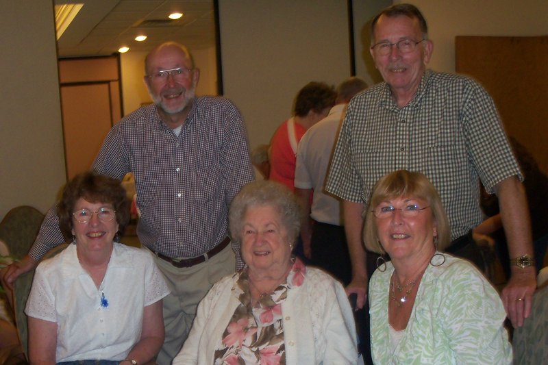 Eleanor Downes is shown seated between her daughters, Marlene Tordoff, left, and Beth Schroeder. In back are her sons, Delwyn Downes, left, and Raymond Downes.