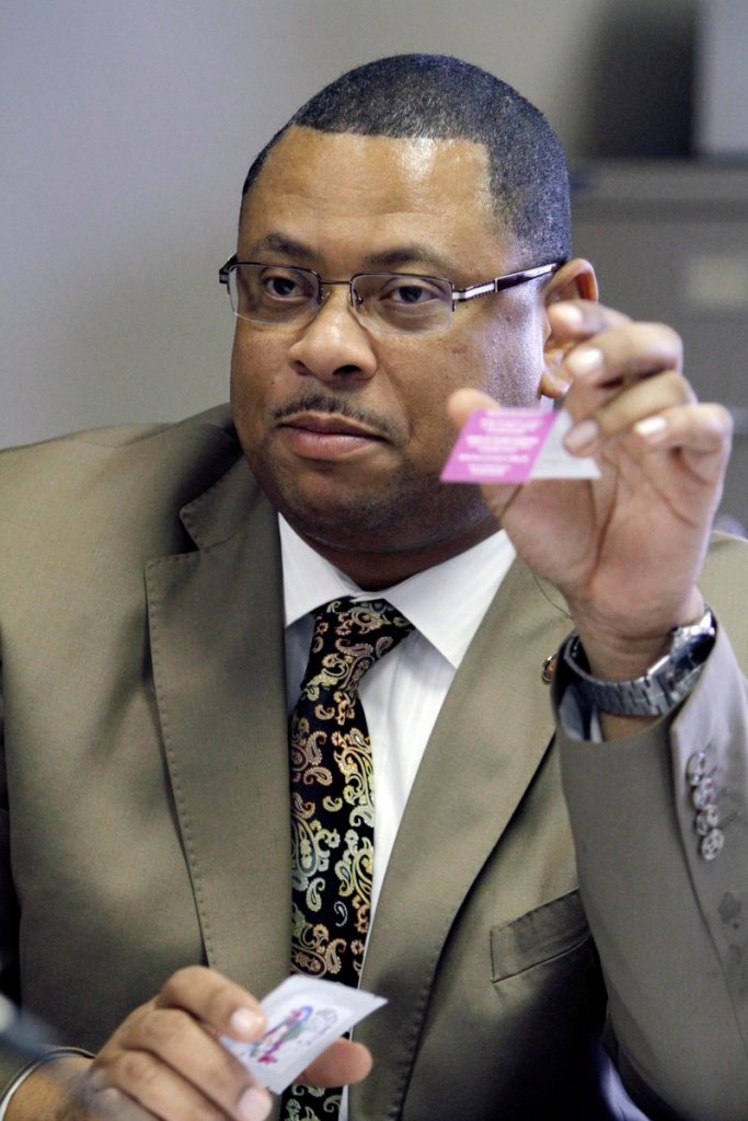 Mississippi Sen. Eric Powell asks a question about the chemicals that make up bath salts, which have been found to cause hallucinations, paranoia and suicidal thoughts, during a committee meeting at the Capitol in Jackson, Miss.