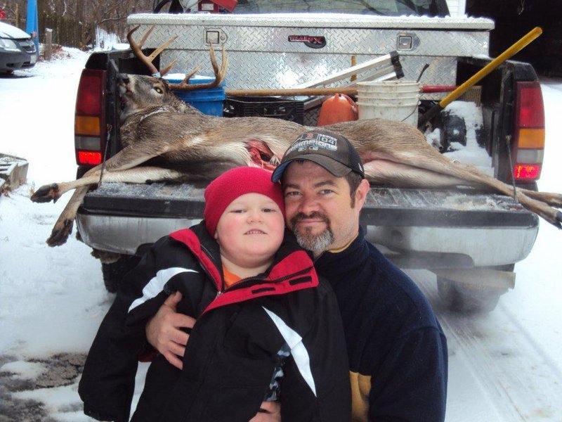 Dean Smith, shown with his son JD, harvested this 8-point, 150-pound buck in Albion during deer hunting season. The buck’s rack boasted 7- and 8-inch brow tines and an 18-inch inside spread.