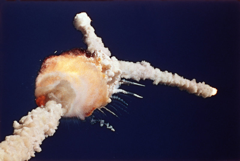 The space shuttle Challenger explodes 73 seconds after lifting off from the Kennedy Space Center in Cape Canaveral, Fla., on Jan. 28, 1986.