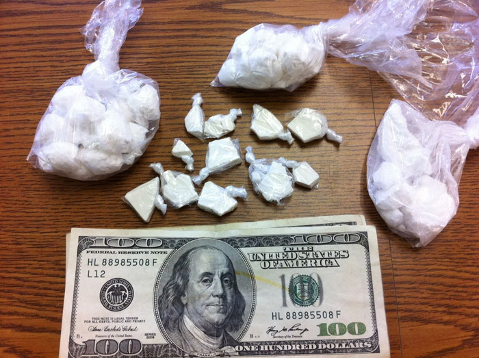 Crack cocaine, powdered cocaine and cash seized in Wednesday's bust.