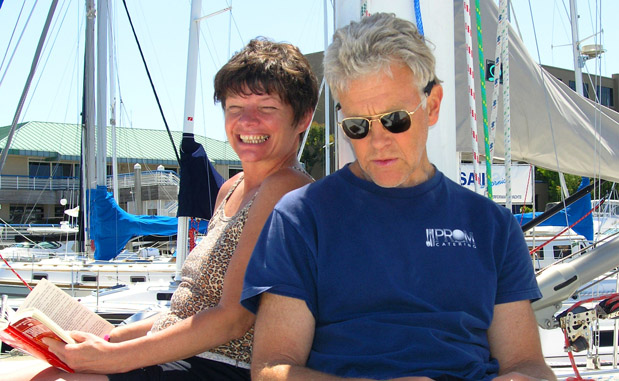 In this June 11, 2005, photo Phyllis Macay and Bob Riggle are seen on a yacht in Bodega Bay, Calif. Macay and Riggle, both of Seattle, were reportedly on the yacht Quest, hijacked by Somali pirates on Friday. The Quest's owners, Scott and Jean Adam of California, were also onboard.