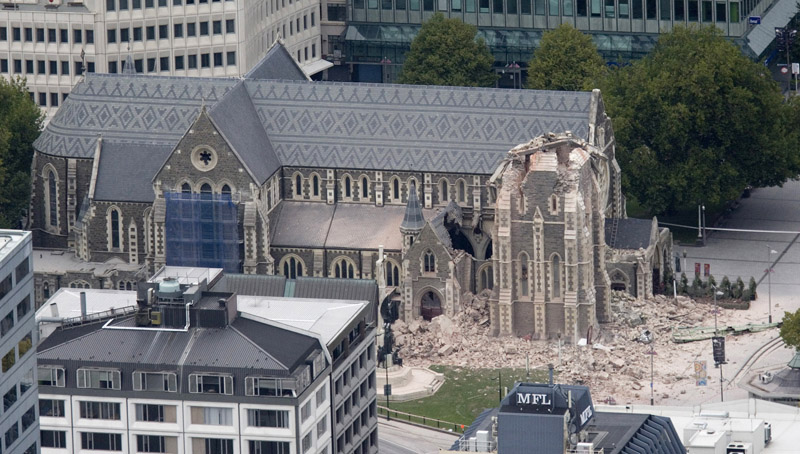 Kate and Arthur Borduas were inside the iconic stone Christchurch Cathedral when the spire toppled into a central city square in Christchurch, New Zealand, Tuesday, Feb. 22, 2011.