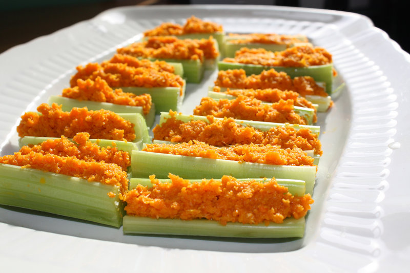 Celery sticks with carrot ginger stuffing.
