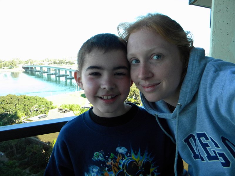 Cody Buzzell and his mother, Jessica, enjoy a moment in California during a Make-a-Wish trip in October.