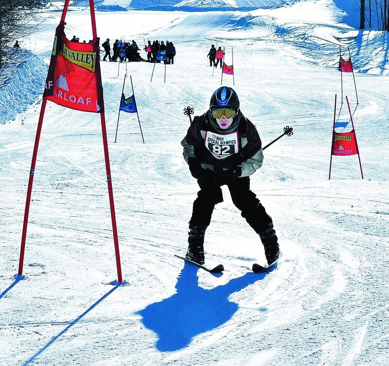 Ben Conant of Creative Trails of Support Solutions in Lewiston competes in the Super G alpine races during the Special Olympics Maine Winter Games at Sugarloaf on Monday.