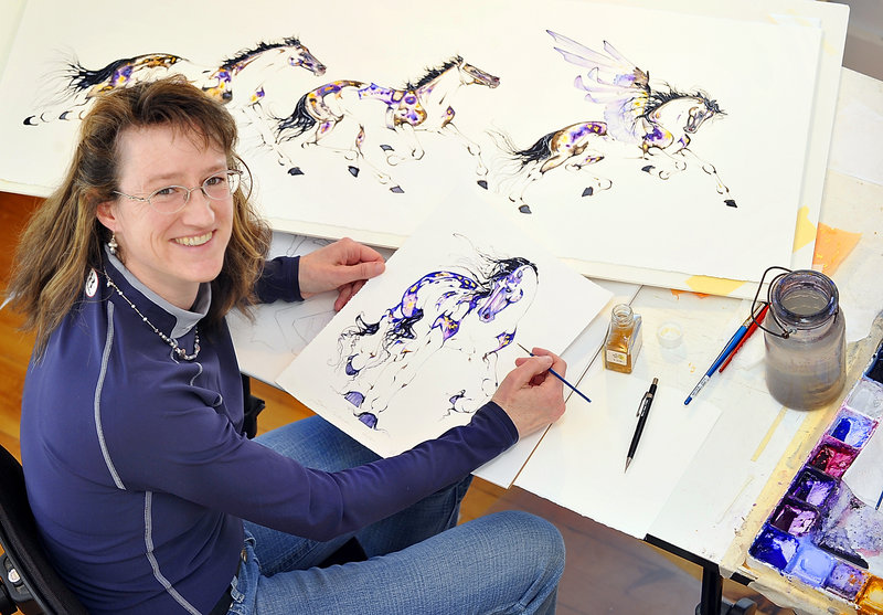 Sarah Lynn Richards, who specializes in equestrian art, in her Bristol studio. Richards was selected as the official artist of the Kentucky Derby.