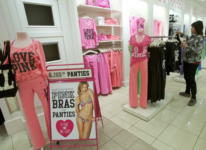 A customer shops at the Victoria’s Secret store at the Glendale Galleria mall in Glendale, Calif., on Thursday. Consumers shopped in force in January, handing retailers such as Costco, Victoria’s Secret and Macy’s surprisingly strong sales.