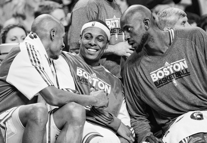 Four Celtics, including, from left, Ray Allen, Paul Pierce and Kevin Garnett, along with Rajon Rondo, not pictured, were selected by coaches as reserves on the Eastern Conference All-Star team. It was the record-tying 14th straight selection for Garnett.