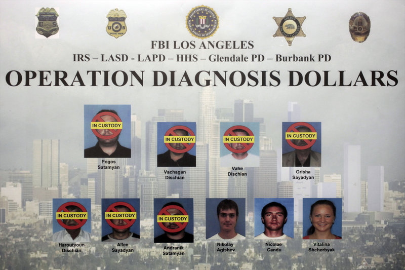 This composite photo released by the FBI on Oct. 13, 2010, shows 10 suspects indicted in Los Angeles as part of an FBI investigation, dubbed Operation Diagnosis Dollars, which targeted the largest Medicare fraud ring by one criminal enterprise in the program's history.