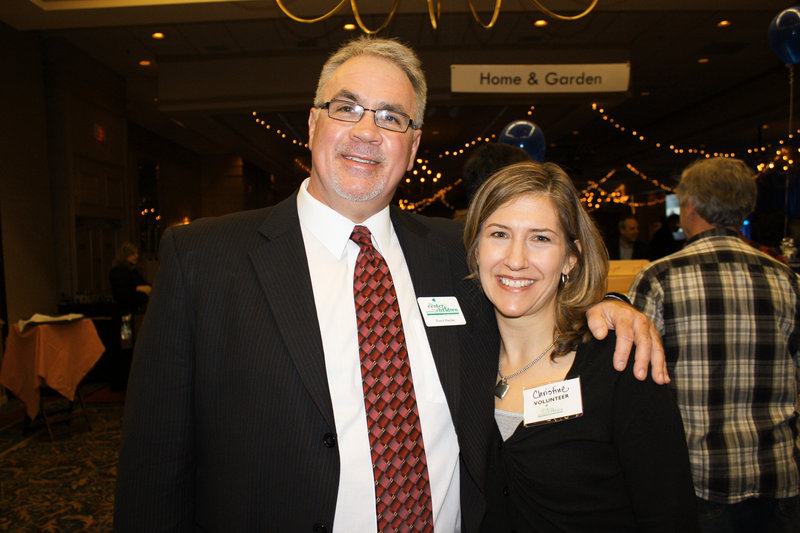 Board member and WGAN Morning News co-host Mike Violette and volunteer Christine Chasse.