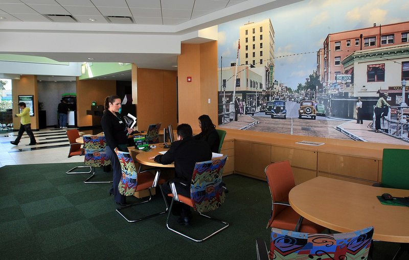 The TD Bank on East Sunrise Boulevard in Fort Lauderdale, Fla., has a historical wall mural of downtown Fort Lauderdale from 1939. The bank also features a Penny Arcade, where customers can bring in coins and have them counted for free.