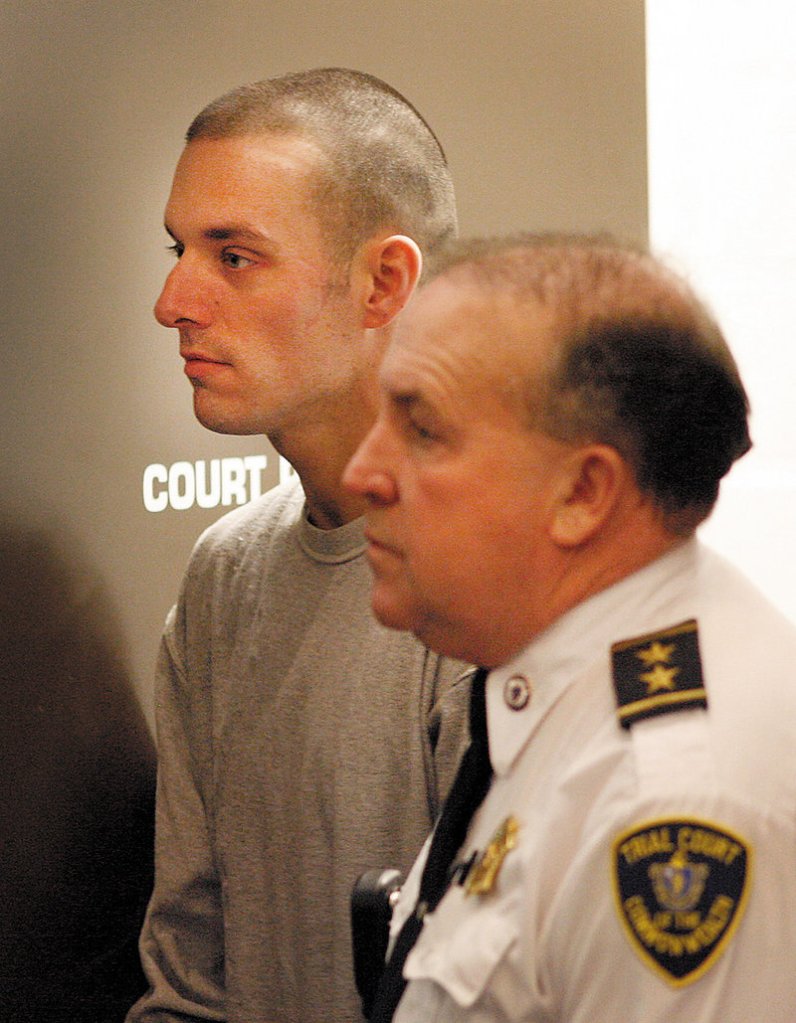 David Silva is led into Wareham District Court by Chief Court Officer Jay Morrison on Friday to face a fugitive from justice charge from Augusta.