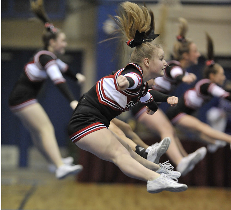 The Scarborough High cheerleaders compete in the state meet at Bangor. Eastern Maine dominated.