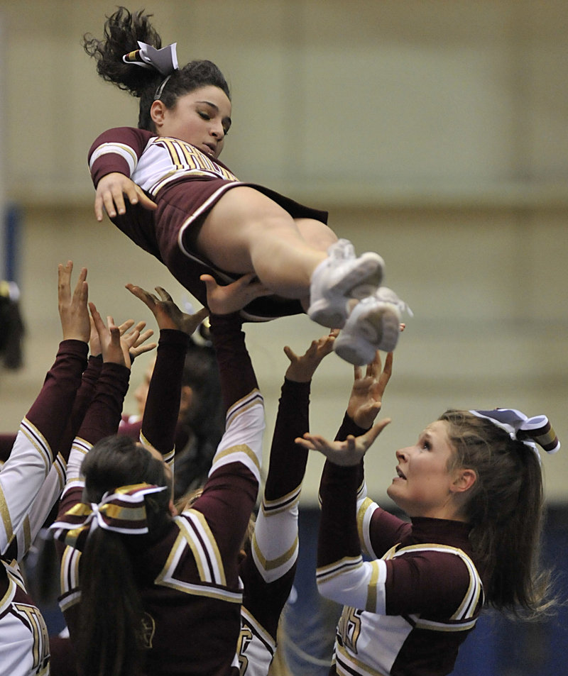 Thornton Academy may be on the way up among the Class A cheerleadering competitors.