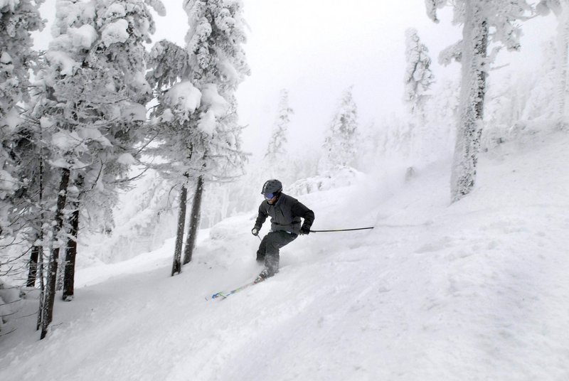 Larry Ross skis Saddleback’s Casablanca glade, which opened last winter.