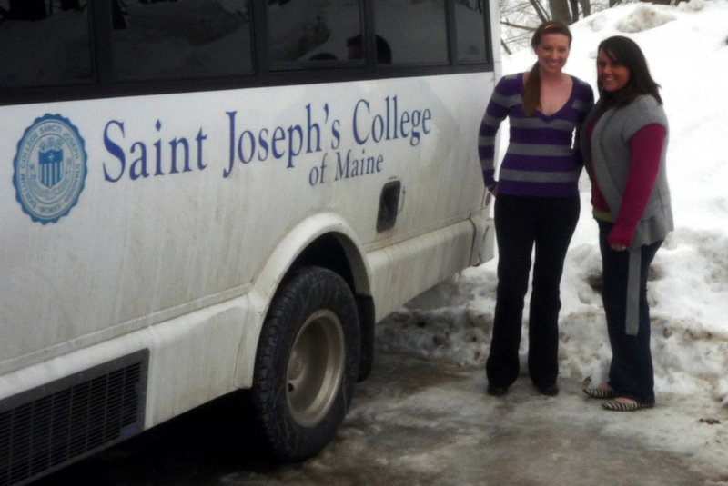 Saint Joseph's College students Courtney Hoffses, left, and Sarah Gordon are looking forward to spring break work projects. Auctions at the college today will benefit Workfest, a program that helps communities across the nation.