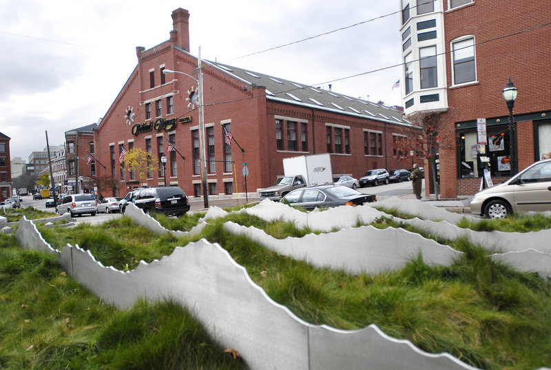 Artist Shauna Gillies-Smith says her “Tracing the Fore” landscape sculpture on Fore Street in Portland, shown in 2007, suffered from a lack of maintenance.