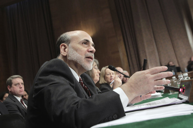 Federal Reserve Chairman Ben Bernanke testifies on Capitol Hill Thursday during the Senate Banking Committee hearing on financial reforms passed six months ago.